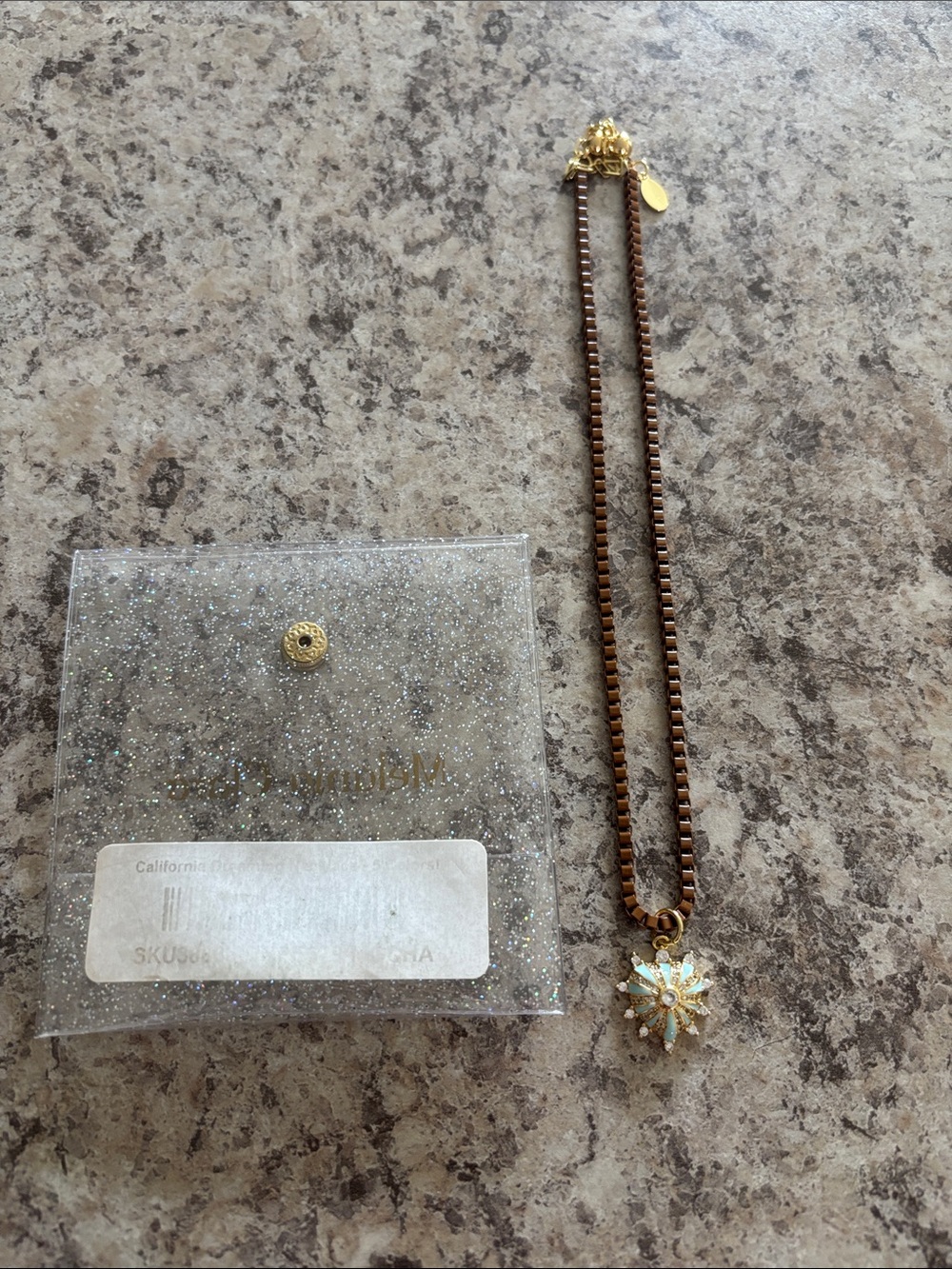 Gold-Tone Starburst Pendant Necklace with Opal Accent in Brown